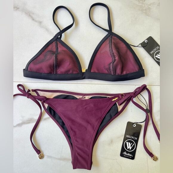 Nwt Wildfox mesh purple pink black triangle heart bikini set - Picture 1 of 3